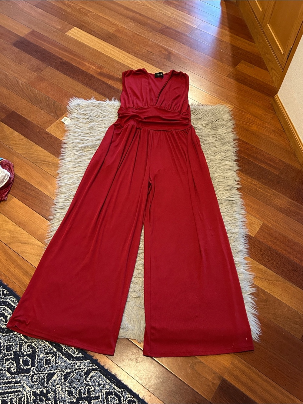 Cider Women's Red Wide-Leg Sleeveless Jumpsuit - Picture 1 of 6